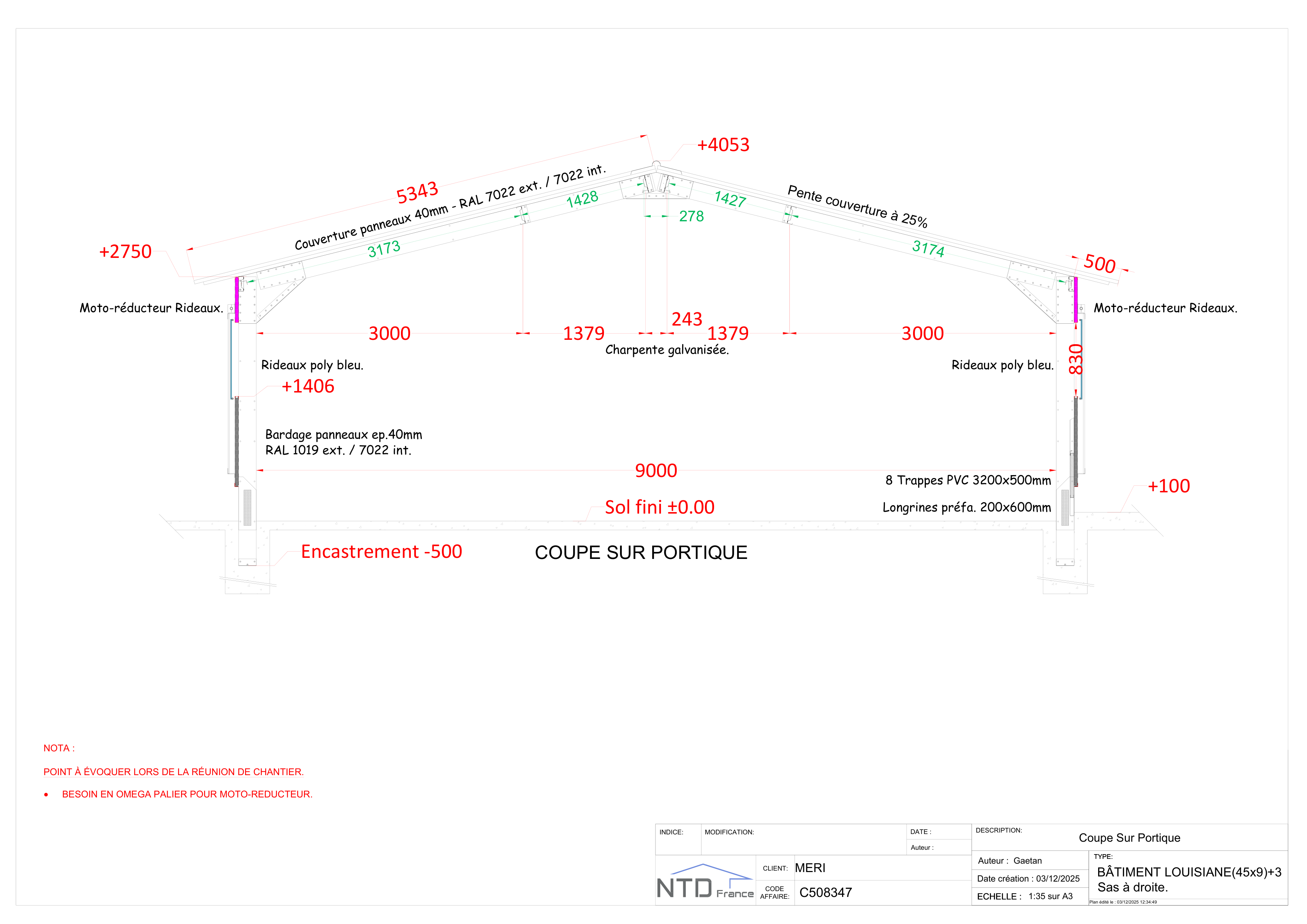 Coupe sur portique — Louisiane 45×9